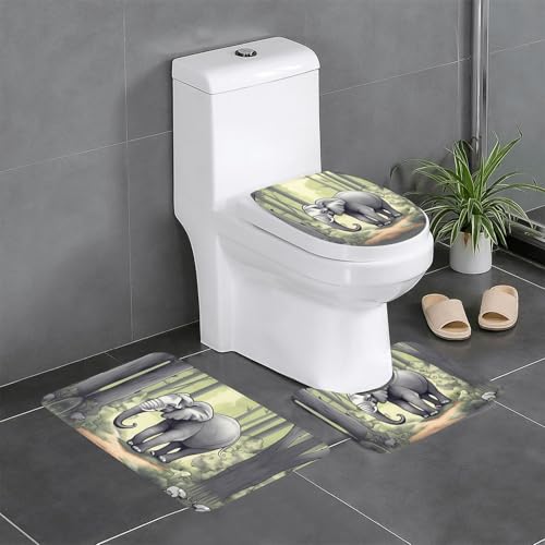 Badteppich-Set, 3-teilig, rutschfeste Badematten, WC-Deckelbezug, U-förmiger Kontur-WC-Vorleger, wandernder Elefantendruck Badteppich-Set, 3-teilig, rutschfeste Badematten, WC-Deckelbezug, U-förmiger Kontur-WC-Vorleger, wandernder Elefantendruck von LiuMng