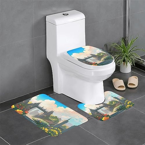 Badteppich-Set, 3-teilig, rutschfeste Badematten, WC-Deckelbezug, U-förmiger Kontur-WC-Vorleger außerhalb des Schlosses Badteppich-Set, 3-teilig, rutschfeste Badematten, WC-Deckelbezug, U-förmiger Kontur-WC-Vorleger außerhalb des Schlosses von LiuMng