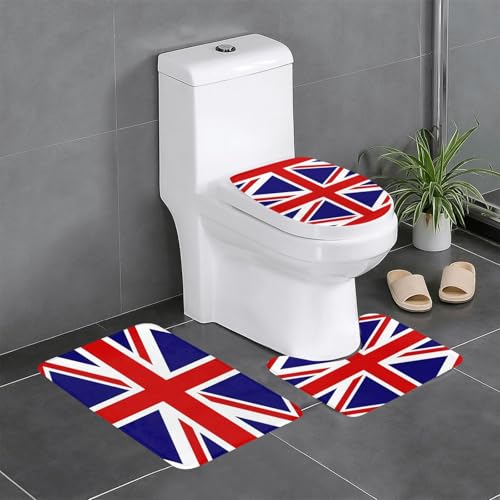 Badteppich-Set, 3-teilig, rutschfeste Badematten, WC-Deckelbezug, U-förmiger WC-Vorleger, UK-Flaggen-Druck von LiuMng