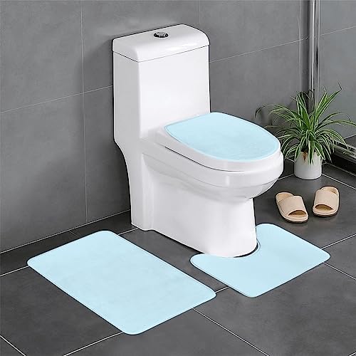 Badteppich-Set, 3-teilig, rutschfeste Badematten, WC-Deckelbezug, U-förmiger WC-Vorleger, einfarbig, kleiner frischer Druck Badteppich-Set, 3-teilig, rutschfeste Badematten, WC-Deckelbezug, U-förmiger WC-Vorleger, einfarbig, kleiner frischer Druck von LiuMng