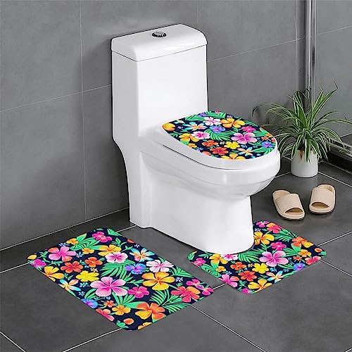 Badteppich-Set, 3-teilig, rutschfeste Badematten, WC-Deckelbezug, U-förmiger WC-Vorleger, farbenfroher Blumendruck Badteppich-Set, 3-teilig, rutschfeste Badematten, WC-Deckelbezug, U-förmiger WC-Vorleger, farbenfroher Blumendruck von LiuMng