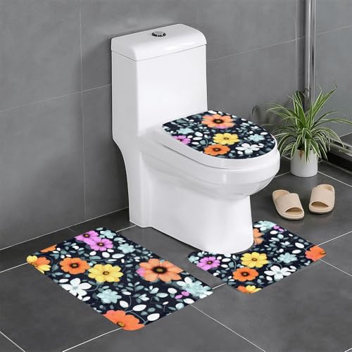 Badteppiche Set 3 Stück - Rutschfeste Badematten Toilettendeckel Abdeckung U-Form Kontur Toilettenvorleger Schöne Bunte Blumen Drucken Badteppiche Set 3 Stück - Rutschfeste Badematten Toilettendeckel Abdeckung U-Form Kontur Toilettenvorleger Schöne Bunte Blumen Drucken von LiuMng