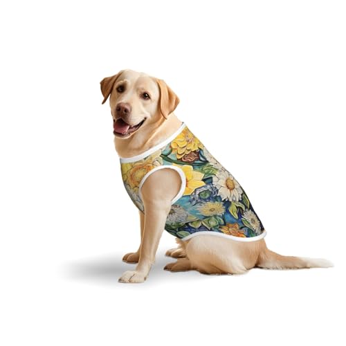 Baumwollweste, weich, leicht, Öldruck auf Leinwand, Blumendruck, ärmelloses Tanktop für mittelgroße und große Hunde, Größe 5XL Baumwollweste, weich, leicht, Öldruck auf Leinwand, Blumendruck, ärmelloses Tanktop für mittelgroße und große Hunde, Größe 5XL von LiuMng