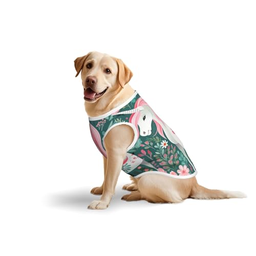 Baumwollweste für Haustiere, Größe XXL, weich, leicht, Einhorn mit rosa Haaraufdruck, ärmelloses Tanktop für mittelgroße und große Hunde von LiuMng