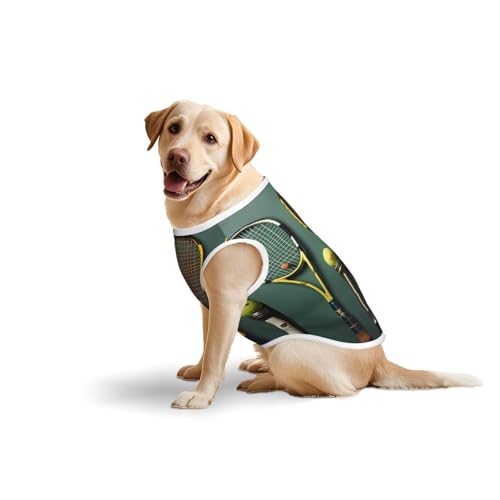 Baumwollweste für Haustiere, Größe XXL, weich, leicht, mit Tennisbällen und Schlägern, ärmelloses Tanktop für mittelgroße und große Hunde von LiuMng