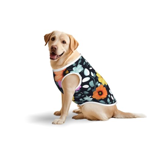 Baumwollweste für Haustiere, Größe XXL, weich, leicht, mit schönem buntem Blumendruck, ärmelloses Tanktop für mittelgroße und große Hunde von LiuMng