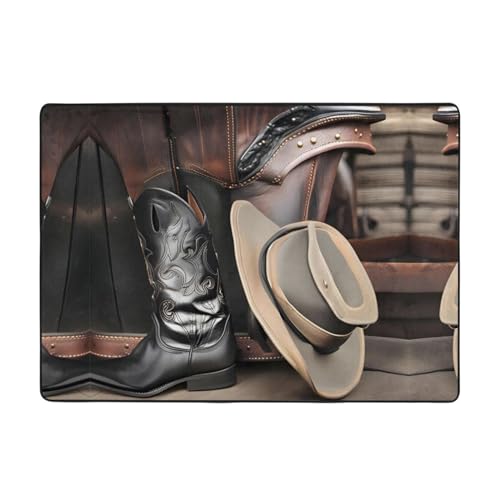 Cowboy-Teppich, schwarzer Hut, Westernstiefel, 203,2 x 147,3 cm, große Fläche, Flanellstoff, Fußmatte für Schlafzimmer, Büro, Badezimmer Cowboy-Teppich, schwarzer Hut, Westernstiefel, 203,2 x 147,3 cm, große Fläche, Flanellstoff, Fußmatte für Schlafzimmer, Büro, Badezimmer von LiuMng