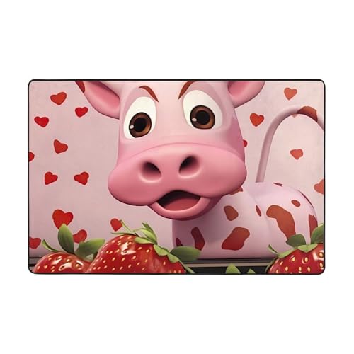 Fußmatte für den Innenbereich, rutschfest, saugfähig, weich, Kuh mit Erdbeeren, 91,4 x 61 cm, für Eingangsbereich, Küche, Badezimmer Fußmatte für den Innenbereich, rutschfest, saugfähig, weich, Kuh mit Erdbeeren, 91,4 x 61 cm, für Eingangsbereich, Küche, Badezimmer von LiuMng