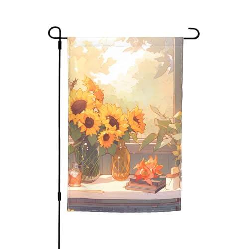 Gartenflagge mit Sonnenblumen unter der Fensterbank, 30,5 x 45,7 cm, doppelseitige saisonale Outdoor-Flaggen, für Hof, Veranda, Party-Dekoration von LiuMng