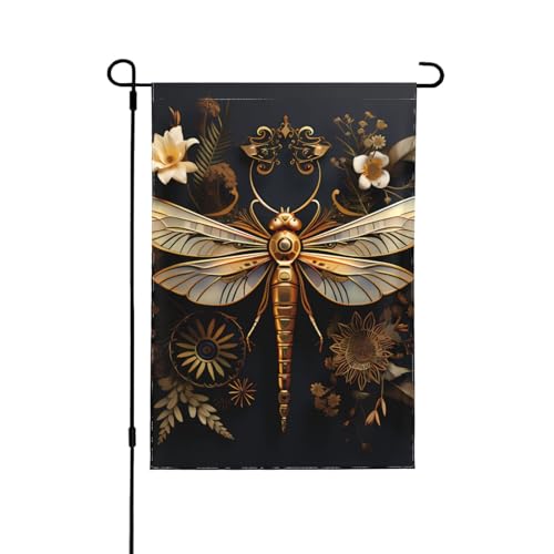 Goldener exquisiter Libellen-Druck, doppelseitige Gartenflagge – farbecht, Feiertagsbanner für Hofdekoration, Willkommensschild, 31,8 x 45,7 cm Goldener exquisiter Libellen-Druck, doppelseitige Gartenflagge – farbecht, Feiertagsbanner für Hofdekoration, Willkommensschild, 31,8 x 45,7 cm von LiuMng