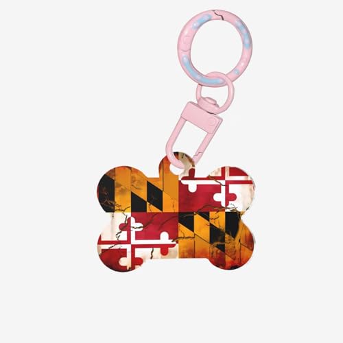 Hunde- und Katzen-Erkennungsmarke aus Holz, Vintage-Stil, mit Maryland-Flagge, Knochenform, für mittelgroße Haustierhalsbänder Hunde- und Katzen-Erkennungsmarke aus Holz, Vintage-Stil, mit Maryland-Flagge, Knochenform, für mittelgroße Haustierhalsbänder von LiuMng
