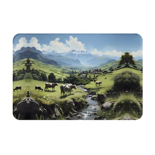 LiuMng Alpine Farm Kühe Ganzjahres-Fußmatte, wasserabsorbierend, rutschfest, Fußmatten für Vorder- und Hintertür, Schuhkratzer, 40,6 x 61 cm von LiuMng