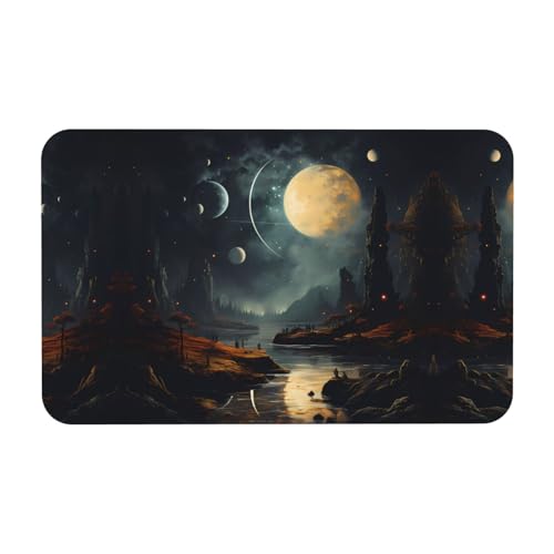 LiuMng Badematte, Motiv: Mond, Sterne und Planeten, Kieselgur-Motiv, saugfähig, Duschmatte, Badezimmerläufer, Teppich, Bodenmatte, passt unter die Tür von LiuMng