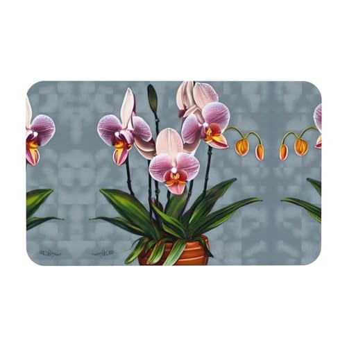 LiuMng Badematte mit Blütenorchideen-Druck, Kieselgur-Motiv, saugfähig, Duschmatte, Badezimmerläufer, Teppich, Bodenmatte, passt unter die Tür von LiuMng
