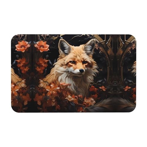 LiuMng Badematte mit Fuchs- und Blumendruck, Kieselgur-Motiv, saugfähig, Badläufer, Teppich, Bodenmatte, passt unter die Tür von LiuMng