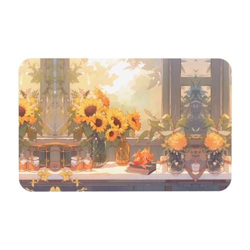 LiuMng Badematte mit Sonnenblumen-Motiv unter der Fensterbank, Kieselgur-Motiv, saugfähige Duschmatte, Badezimmerläufer, Teppich, Bodenmatte, passt unter die Tür LiuMng Badematte mit Sonnenblumen-Motiv unter der Fensterbank, Kieselgur-Motiv, saugfähige Duschmatte, Badezimmerläufer, Teppich, Bodenmatte, passt unter die Tür von LiuMng