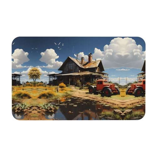 LiuMng Badematte mit Texas-Farm-Traktor-Druck, Kieselgur-Motiv, saugfähig, Duschmatte, Badezimmerläufer, Teppich, Bodenmatte, passt unter die Tür von LiuMng