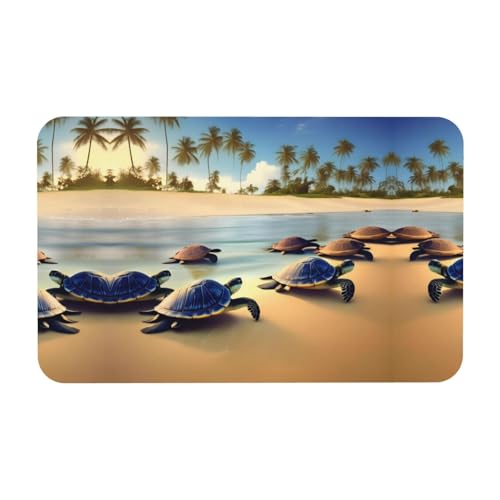 LiuMng Badvorleger mit Schildkrötenmotiv auf dem Strand, saugfähige Duschmatte, Badezimmerläufer, Teppich, Bodenmatte, passt unter die Tür LiuMng Badvorleger mit Schildkrötenmotiv auf dem Strand, saugfähige Duschmatte, Badezimmerläufer, Teppich, Bodenmatte, passt unter die Tür von LiuMng