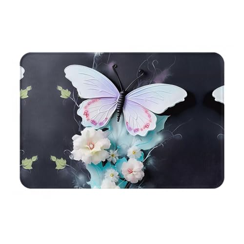 LiuMng Fußmatte, weiß, Schmetterling, für alle Jahreszeiten, wasserabsorbierend, rutschfest, für Vorder- und Hintertür, Schuhkratzer, 40,6 x 61 cm LiuMng Fußmatte, weiß, Schmetterling, für alle Jahreszeiten, wasserabsorbierend, rutschfest, für Vorder- und Hintertür, Schuhkratzer, 40,6 x 61 cm von LiuMng