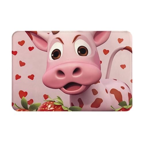 LiuMng Fußmatte für alle Jahreszeiten, Motiv: rosa Kuh mit Erdbeeren, wasserabsorbierend, rutschfest, Fußmatten für Vorder- und Hintertür, Schuhkratzer, 40,6 x 61 cm LiuMng Fußmatte für alle Jahreszeiten, Motiv: rosa Kuh mit Erdbeeren, wasserabsorbierend, rutschfest, Fußmatten für Vorder- und Hintertür, Schuhkratzer, 40,6 x 61 cm von LiuMng