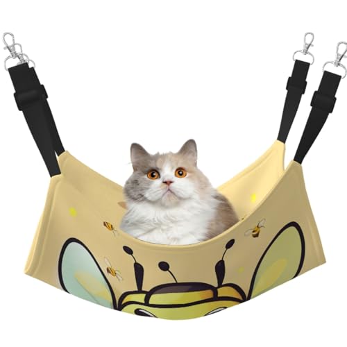 LiuMng Große Katzen-Hängematte für Käfig – verstellbares Haustierbett, gelber Bienen-Druck, Welpenauflage für Kätzchen, Kleintiere LiuMng Große Katzen-Hängematte für Käfig – verstellbares Haustierbett, gelber Bienen-Druck, Welpenauflage für Kätzchen, Kleintiere von LiuMng