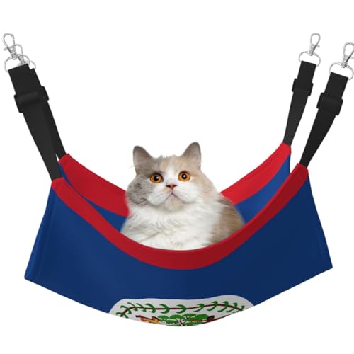 LiuMng Katzen-Hängemattenbett für Käfig, verstellbares Haustierbett, Belize-Flaggen-Druck, Welpenauflage, für Kätzchen, große und kleine Tiere LiuMng Katzen-Hängemattenbett für Käfig, verstellbares Haustierbett, Belize-Flaggen-Druck, Welpenauflage, für Kätzchen, große und kleine Tiere von LiuMng