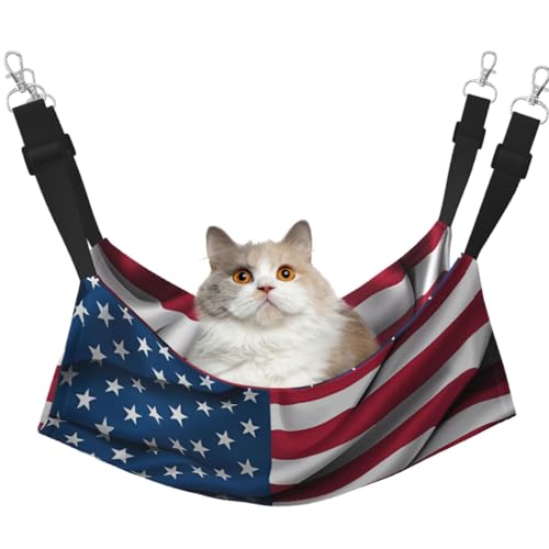 LiuMng Katzen-Hängemattenbett für Käfig, verstellbares Haustierbett, amerikanische Flagge, Welpenauflage, für Kätzchen, große und kleine Tiere LiuMng Katzen-Hängemattenbett für Käfig, verstellbares Haustierbett, amerikanische Flagge, Welpenauflage, für Kätzchen, große und kleine Tiere von LiuMng