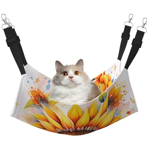 LiuMng Katzen-Hängemattenbett für Käfig, verstellbares Haustierbett, gelbe Sonnenblume in Öldruck, Welpenauflage, für Kätzchen, große und kleine Tiere von LiuMng