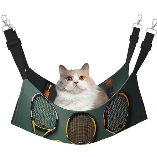 LiuMng Mittelgroße Katzenhängematte für Käfig – verstellbares Haustierbett, Tennisbälle und Schläger bedruckt, Welpenauflage für Kätzchen, Kleintiere LiuMng Mittelgroße Katzenhängematte für Käfig – verstellbares Haustierbett, Tennisbälle und Schläger bedruckt, Welpenauflage für Kätzchen, Kleintiere von LiuMng