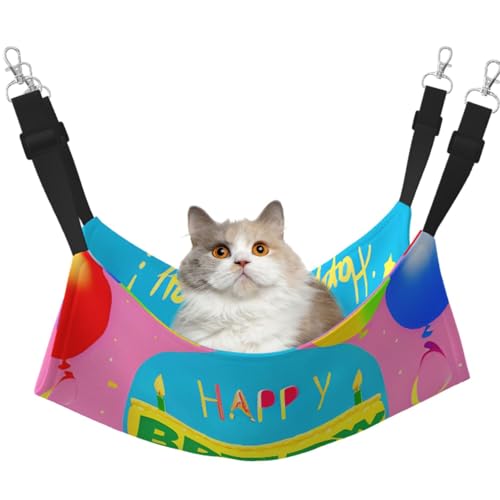 LiuMng Mittelgroßes Katzenhängemattenbett für Käfig – verstellbares Haustierbett, Happy Birthday Ballon-Druck, Welpen-Ruheunterlage, für Kätzchen, Kleintiere von LiuMng