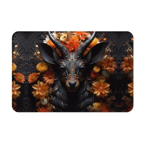 LiuMng Schwarze Antilope mit Blumen Ganzjahres-Fußmatte, wasserabsorbierend, rutschfest, Fußmatten für Vorder- und Hintertür, Schuhkratzer, 40,6 x 61 cm von LiuMng