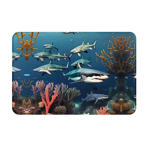 LiuMng Sharks Under The Sea Ganzjahres-Fußmatte, wasserabsorbierend, rutschfest, Fußmatten für Vorder- und Hintertür, Schuhkratzer, 40,6 x 61 cm LiuMng Sharks Under The Sea Ganzjahres-Fußmatte, wasserabsorbierend, rutschfest, Fußmatten für Vorder- und Hintertür, Schuhkratzer, 40,6 x 61 cm von LiuMng