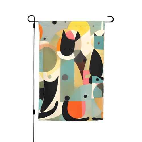 Moderne Gartenflagge aus der Mitte des Jahrhunderts, Katzendruck, 30,5 x 45,7 cm, doppelseitige saisonale Outdoor-Flaggen, für Hof, Veranda, Party-Dekoration von LiuMng