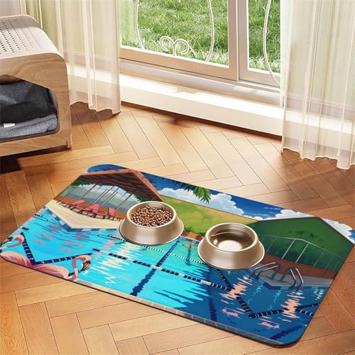 Saugfähige Futtermatte für Haustiere, 30 x 45 cm, Flamingo- und Schwimmbad-Druck, schnell trocknendes Futterpad/Leder-Tischset, für Hunde und Katzen, Futternapf Saugfähige Futtermatte für Haustiere, 30 x 45 cm, Flamingo- und Schwimmbad-Druck, schnell trocknendes Futterpad/Leder-Tischset, für Hunde und Katzen, Futternapf von LiuMng