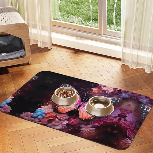 Saugfähige Futtermatte für Haustiere, 30 x 45 cm, Motiv: Schmetterlinge und Blumen, schnell trocknendes Futterunterlage/Leder-Tischset, für Hunde und Katzen, Futternapf Saugfähige Futtermatte für Haustiere, 30 x 45 cm, Motiv: Schmetterlinge und Blumen, schnell trocknendes Futterunterlage/Leder-Tischset, für Hunde und Katzen, Futternapf von LiuMng