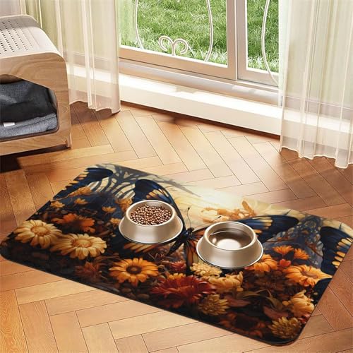 Saugfähige Futtermatte für Haustiere, 30 x 45 cm, Orange / Gelb, Schmetterlingsfeld, Blumen, schnell trocknendes Futter-Pad/Leder-Tischset, für Hunde und Katzen, Futternapf, Wasser Saugfähige Futtermatte für Haustiere, 30 x 45 cm, Orange / Gelb, Schmetterlingsfeld, Blumen, schnell trocknendes Futter-Pad/Leder-Tischset, für Hunde und Katzen, Futternapf, Wasser von LiuMng