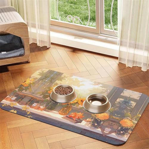 Saugfähige Futtermatte für Haustiere, 30 x 45 cm, Sonnenblumen unter der Fensterbank, schnell trocknendes Futter-Pad/Leder-Tischset, für Hunde, Katzen, Futternapf, Wasser Saugfähige Futtermatte für Haustiere, 30 x 45 cm, Sonnenblumen unter der Fensterbank, schnell trocknendes Futter-Pad/Leder-Tischset, für Hunde, Katzen, Futternapf, Wasser von LiuMng