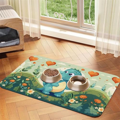 Saugfähige Futtermatte für Haustiere, 30 x 45 cm, kleiner Dinosaurier im grünen Gras-Druck, schnell trocknendes Futter-Pad/Leder-Tischset, für Hunde und Katzen, Futternapf Saugfähige Futtermatte für Haustiere, 30 x 45 cm, kleiner Dinosaurier im grünen Gras-Druck, schnell trocknendes Futter-Pad/Leder-Tischset, für Hunde und Katzen, Futternapf von LiuMng
