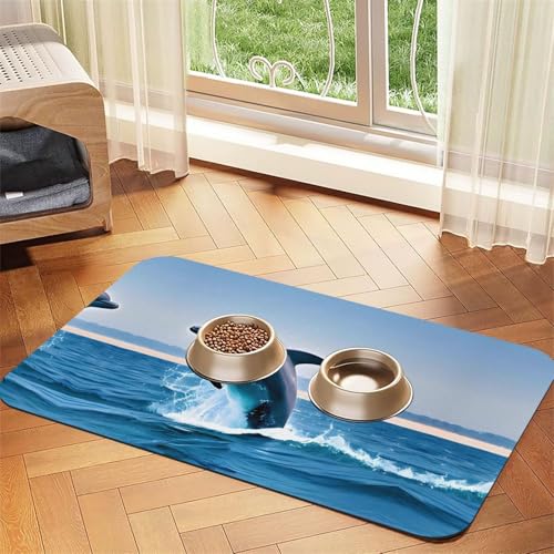 Saugfähige Futtermatte für Haustiere, 30 x 45 cm, mit Delfin-Druck, schnell trocknendes Futter-Pad/Leder-Tischset, für Hunde, Katzen, Futternapf, Wasser von LiuMng