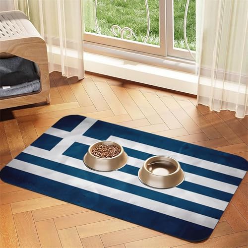 Saugfähige Futtermatte für Haustiere, 30 x 45 cm, mit griechischer Flagge, schnell trocknendes Futterunterlage/Leder-Tischset, für Hunde und Katzen, Futternapf von LiuMng