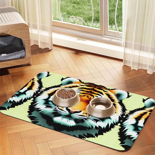 Saugfähige Futtermatte für Haustiere, 30 x 45 cm, mit kleinem Tigerkopf, schnell trocknendes Futter-Pad/Leder-Tischset, für Hunde, Katzen, Futternapf, Wasser von LiuMng