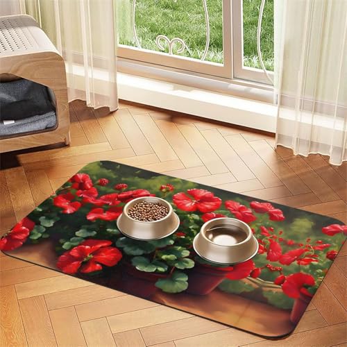 Saugfähige Futtermatte für Haustiere, 30 x 45 cm, mit roten Geranien, schnell trocknendes Futter-Pad/Leder-Tischset, für Hunde, Katzen, Futternapf, Wasser Saugfähige Futtermatte für Haustiere, 30 x 45 cm, mit roten Geranien, schnell trocknendes Futter-Pad/Leder-Tischset, für Hunde, Katzen, Futternapf, Wasser von LiuMng