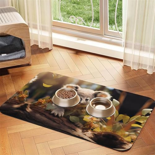 Saugfähige Futtermatte für Haustiere, 30 x 45 cm, niedlicher Koala-Pflanzendruck, schnell trocknendes Futter-Pad/Leder-Tischset, für Hunde und Katzen, Futternapf Saugfähige Futtermatte für Haustiere, 30 x 45 cm, niedlicher Koala-Pflanzendruck, schnell trocknendes Futter-Pad/Leder-Tischset, für Hunde und Katzen, Futternapf von LiuMng