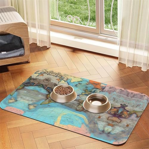 Saugfähige Futtermatte für Haustiere, 40 x 60 cm, Cartoon-Weltkarten-Druck, schnell trocknendes Futter-Pad/Leder-Tischset, für Hunde und Katzen, Futternapf Saugfähige Futtermatte für Haustiere, 40 x 60 cm, Cartoon-Weltkarten-Druck, schnell trocknendes Futter-Pad/Leder-Tischset, für Hunde und Katzen, Futternapf von LiuMng