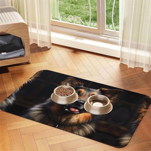 Saugfähige Futtermatte für Haustiere, 40 x 60 cm, Motiv: Deutscher Schäferhund, schnell trocknendes Futter-Pad/Leder-Tischset, für Hunde und Katzen, Futternapf von LiuMng