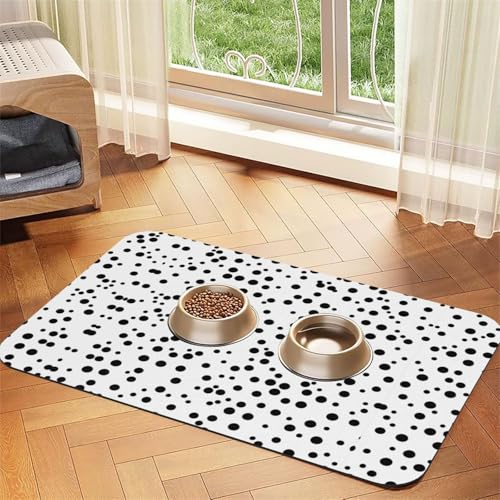 Saugfähige Futtermatte für Haustiere, 40 x 60 cm, Schwarz und Weiß mit Punktemuster, schnell trocknendes Futterpad/Leder-Tischset, für Hunde und Katzen, Futternapf Saugfähige Futtermatte für Haustiere, 40 x 60 cm, Schwarz und Weiß mit Punktemuster, schnell trocknendes Futterpad/Leder-Tischset, für Hunde und Katzen, Futternapf von LiuMng