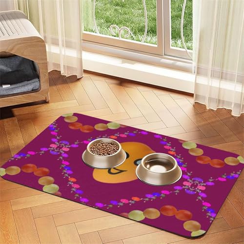 Saugfähige Futtermatte für Haustiere, 40 x 60 cm, Smiley-Mango-Druck, schnell trocknendes Futter-Pad/Leder-Tischset, für Hunde und Katzen, Futternapf von LiuMng
