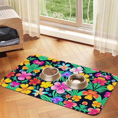 Saugfähige Futtermatte für Haustiere, 40 x 60 cm, buntes Blumendruck, schnell trocknendes Futterunterlage/Leder-Tischset, für Hunde und Katzen, Futternapf Saugfähige Futtermatte für Haustiere, 40 x 60 cm, buntes Blumendruck, schnell trocknendes Futterunterlage/Leder-Tischset, für Hunde und Katzen, Futternapf von LiuMng
