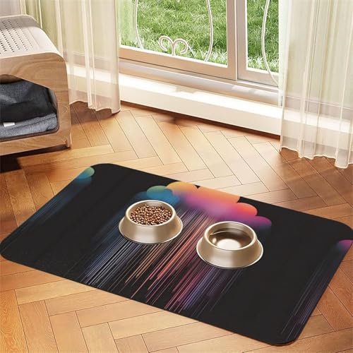 Saugfähige Futtermatte für Haustiere, 40 x 60 cm, buntes Regenbogen-Regendruck, schnell trocknendes Futterunterlage/Leder-Tischset, für Hunde und Katzen, Futternapf, Wasser von LiuMng