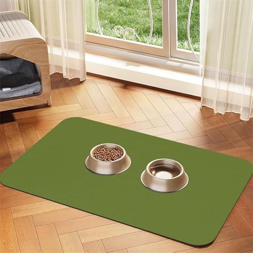 Saugfähige Futtermatte für Haustiere, 40 x 60 cm, dunkelgrün, schnell trocknendes Futterunterlage/Leder-Tischset, für Hunde und Katzen, Futternapf, Wasser von LiuMng